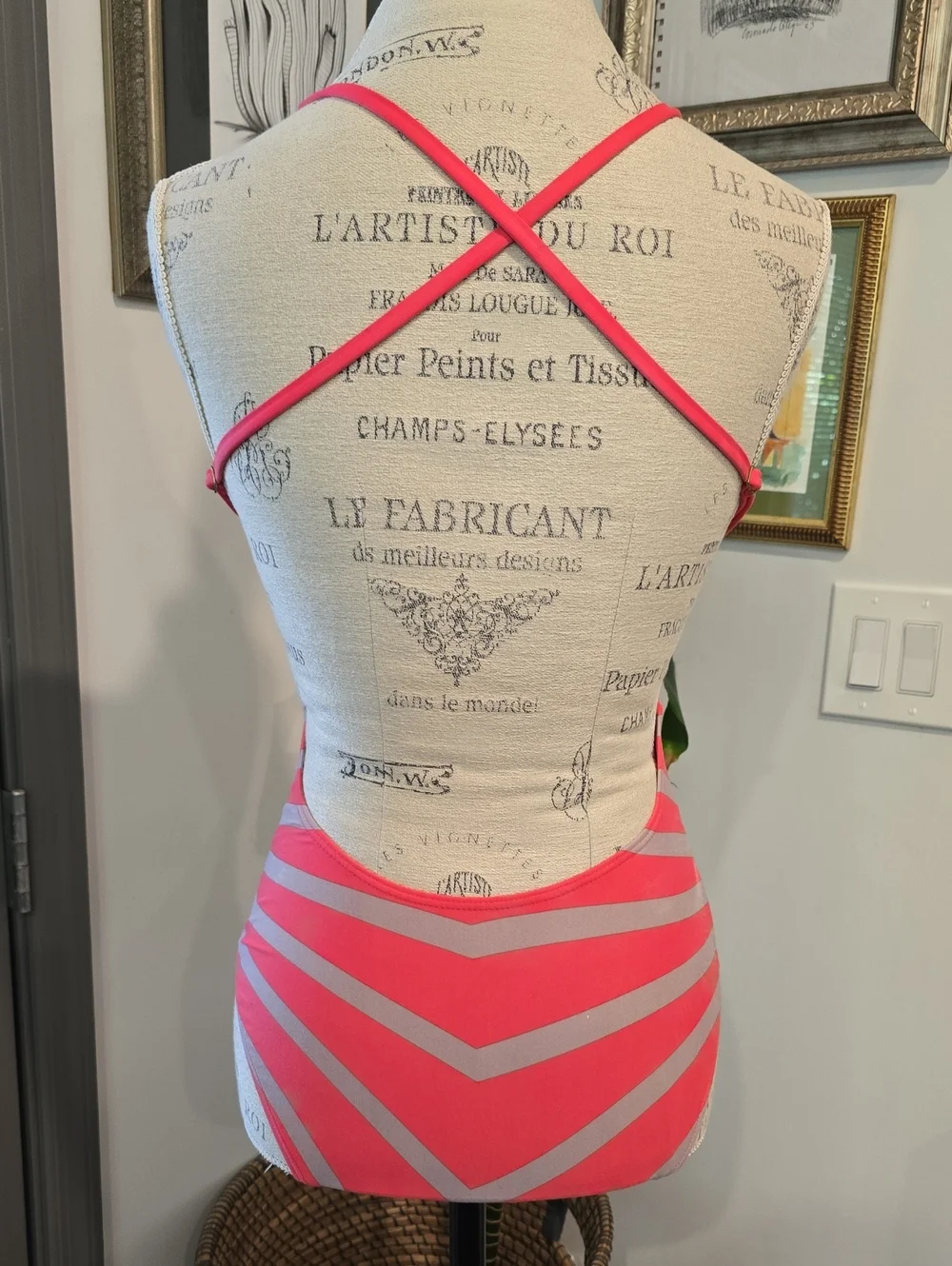 DKNY Hot Pink & Light Gray Striped One-Piece - Picture 4 of 8